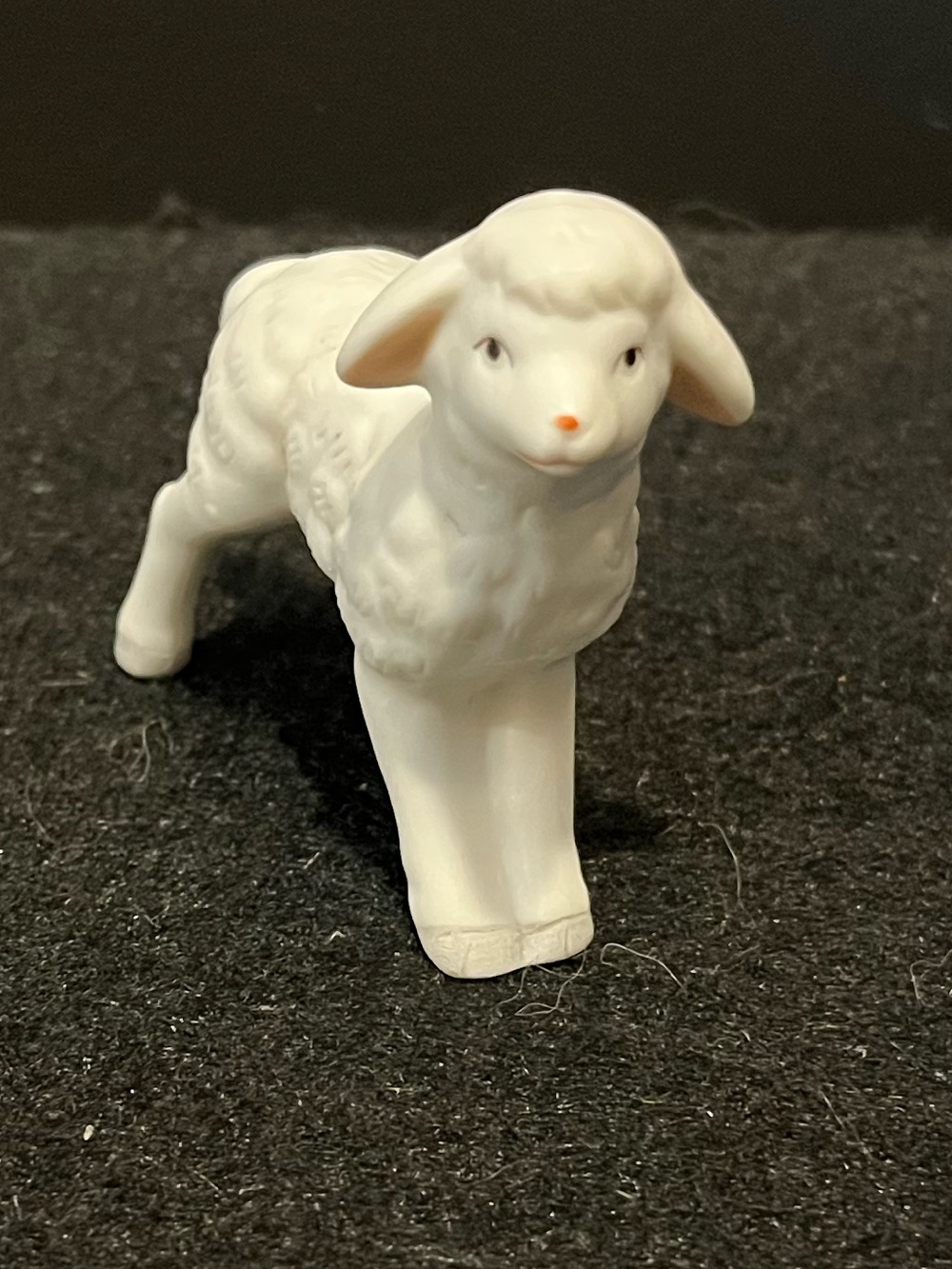 Vintage Lefton White Lamb Figurine with Painted Nose